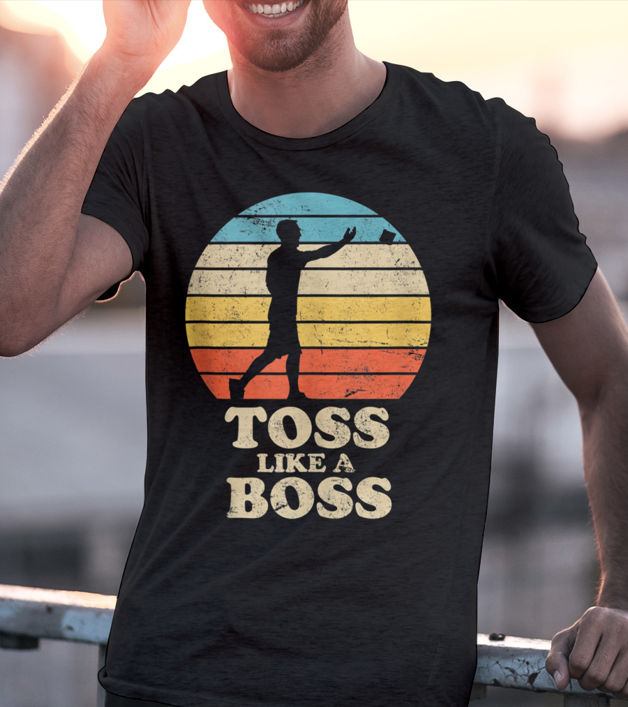 Toss Like A Boss Vintage Sunset Cornhole T-Shirt