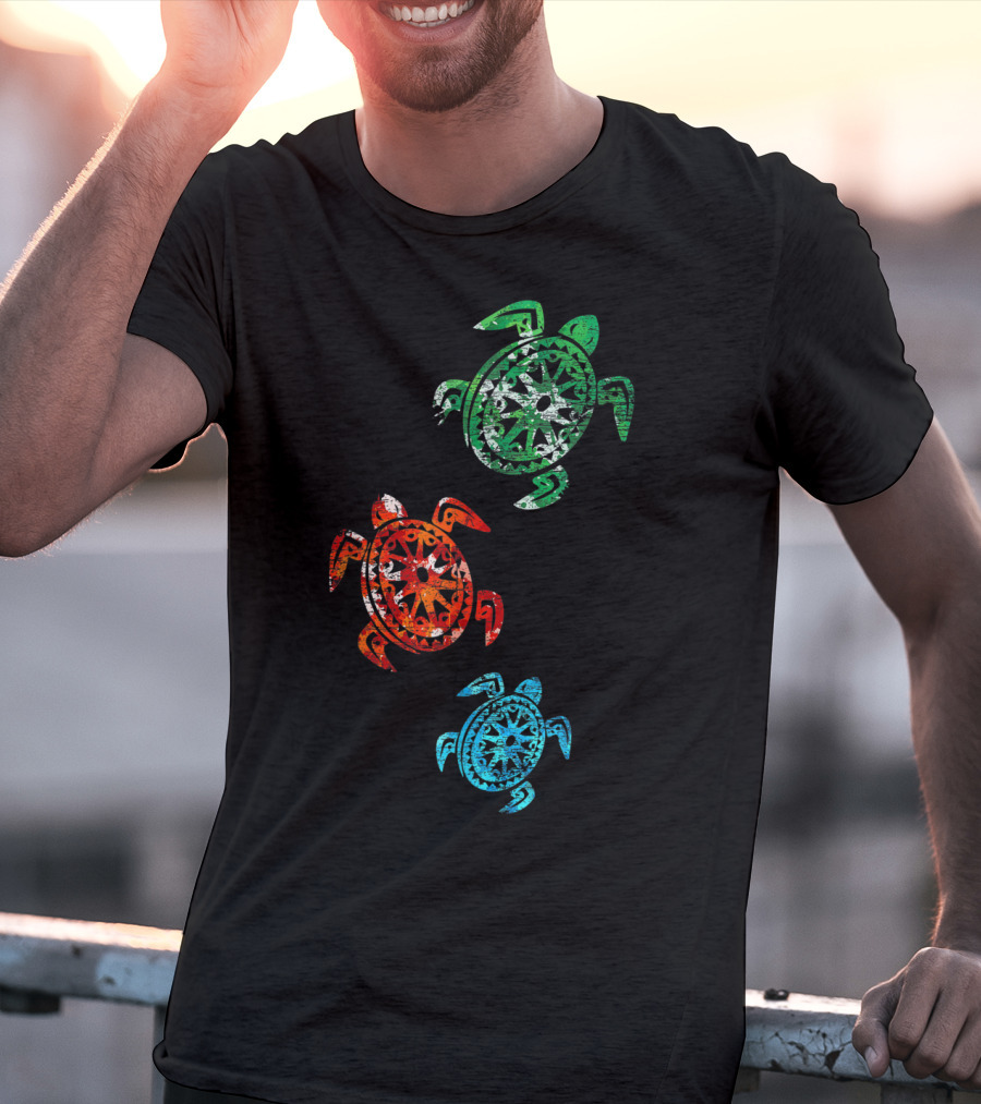 Turtles Save The Turtles Climate Change Green Red Blue T-Shirt