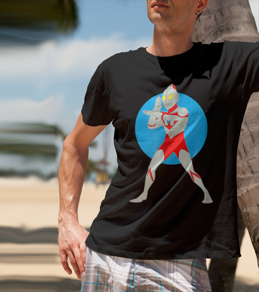 Ultraman Standing Pose With Blue Circle Background T-Shirt