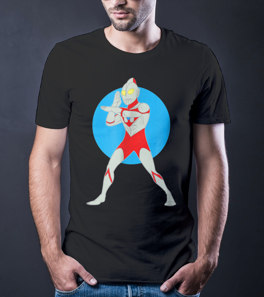 Ultraman Standing Pose With Blue Circle Background T-Shirt