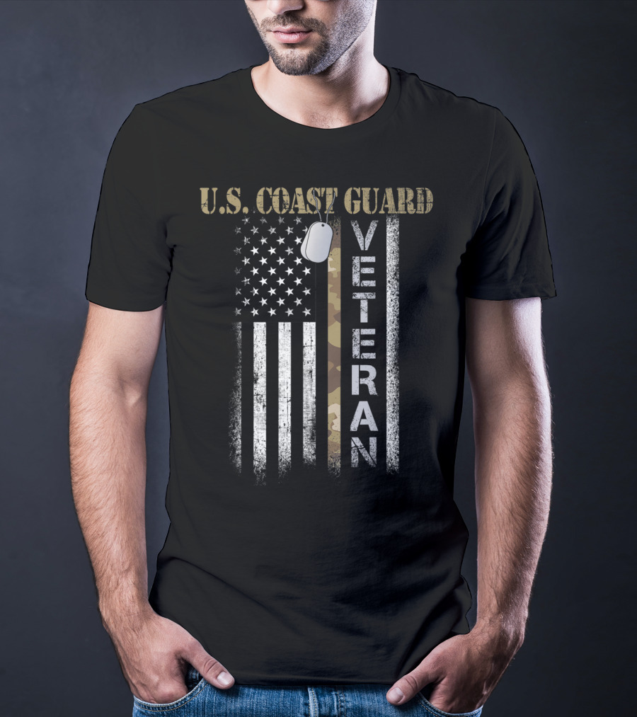 U.S. Coast Guard Veteran Vintage American Flag Camo T-Shirt