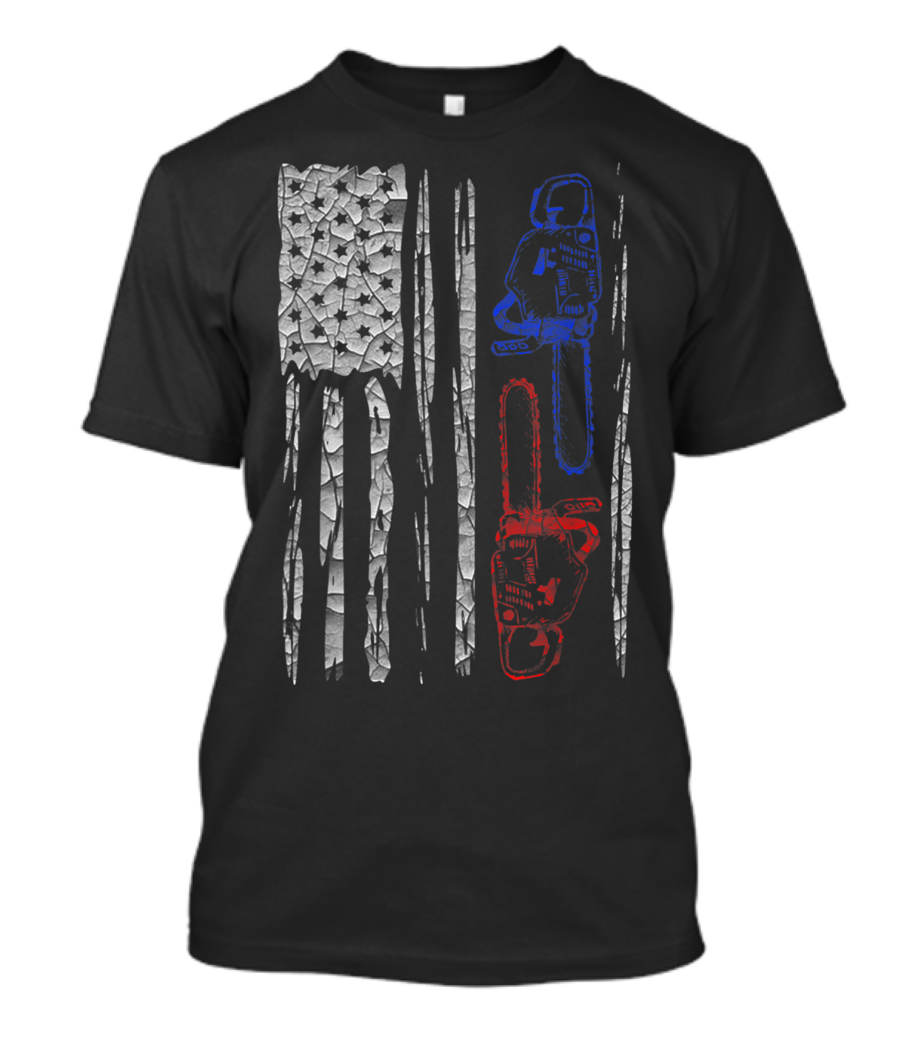 US FLAG CHAINSAW Lumberjack Logger Lumber Patriotic Chainsaws T-Shirt