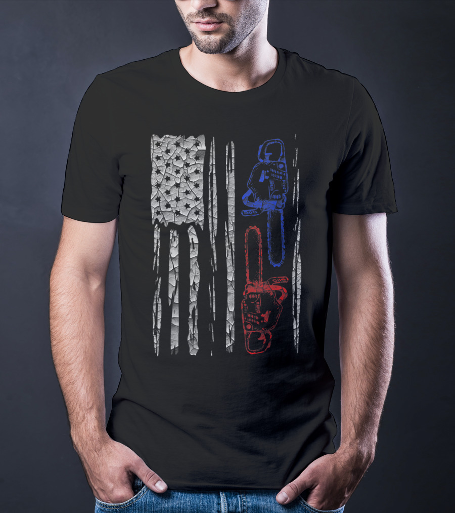 US FLAG CHAINSAW Lumberjack Logger Lumber Patriotic Chainsaws T-Shirt