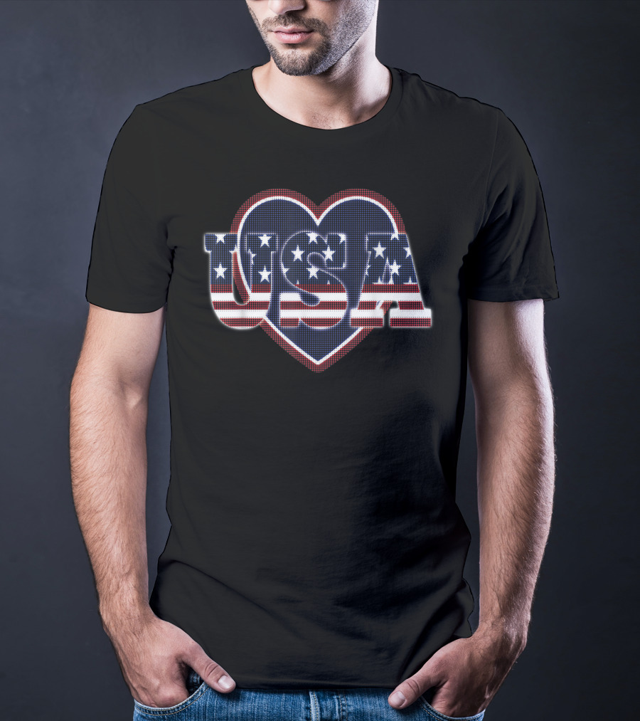 USA Flag Heart I Love The USA Red White And Blue T-Shirt