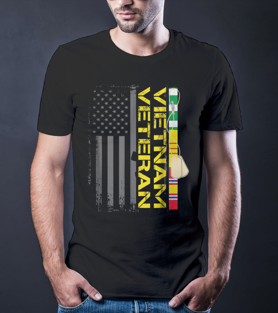 Vietnam Veteran US Flag Dog Tags Vietnam War T-Shirt