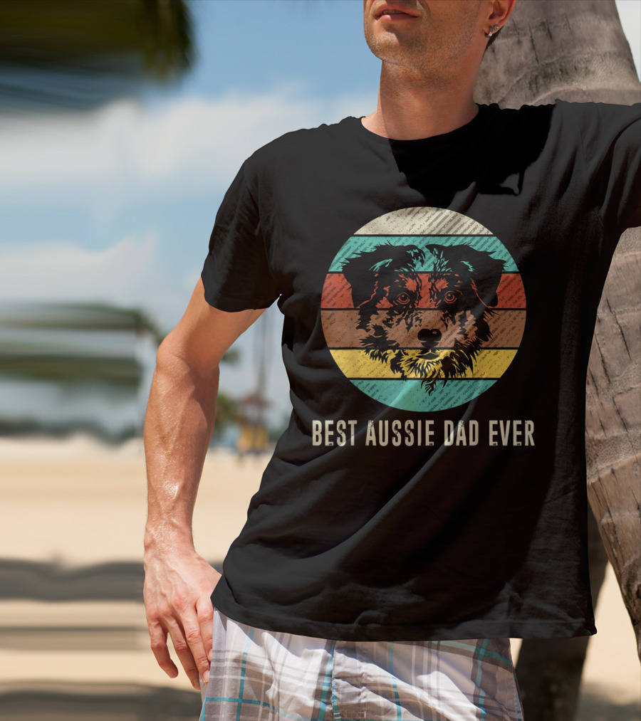 Best Aussie Dad Ever Vintage Retro Dog Stripes Circle T-Shirt