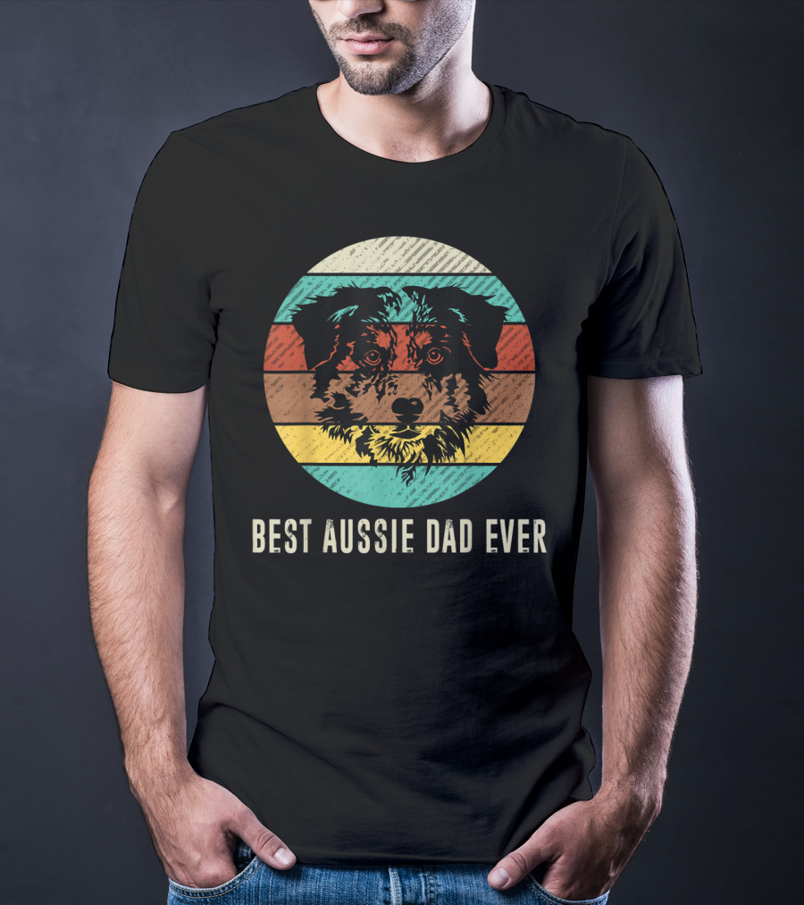 Best Aussie Dad Ever Vintage Retro Dog Stripes Circle T-Shirt
