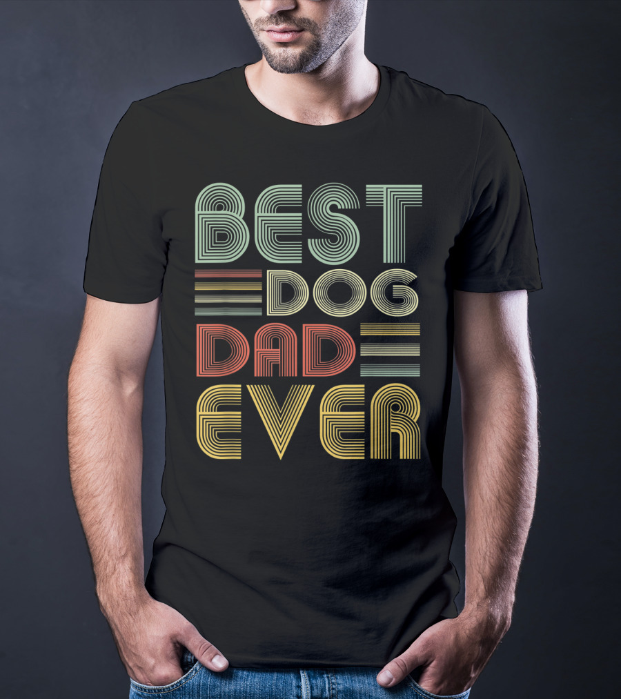 Vintage Best Dog Dad Ever Father's Day Striped Retro T-Shirt