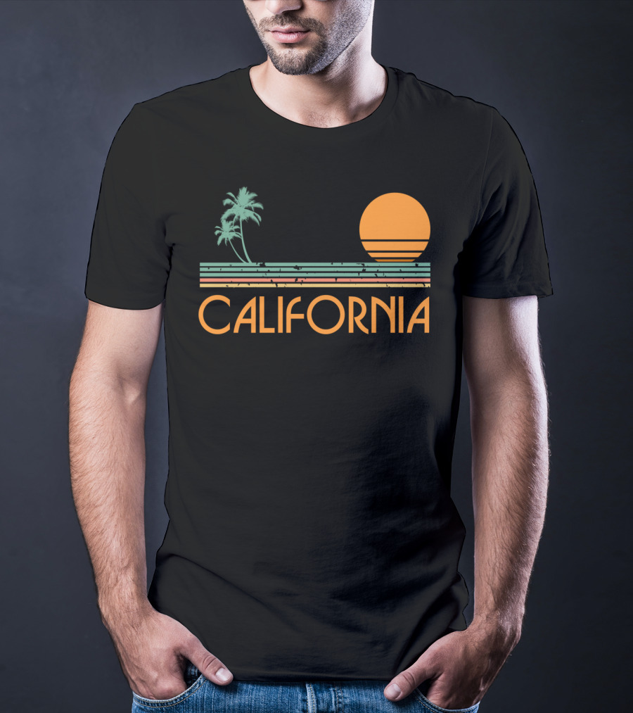 California Retro Sunset Palm Beach Vintage T-Shirt