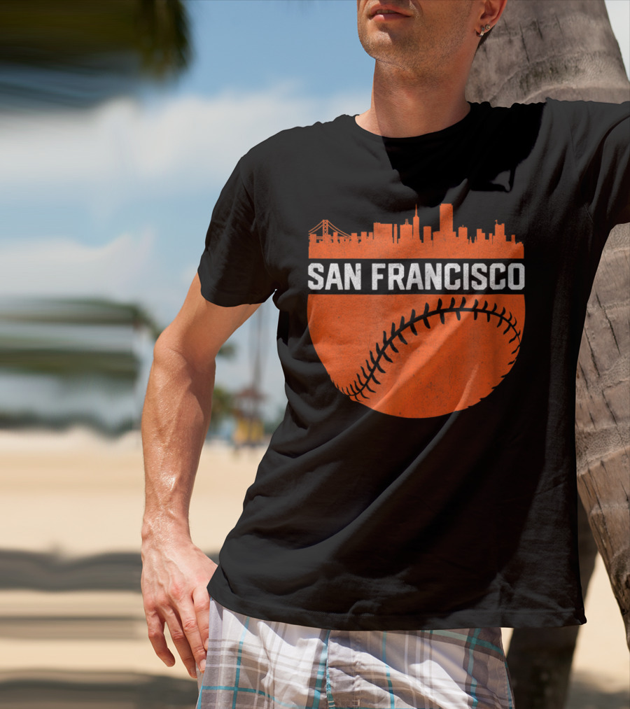 Vintage San Francisco Skyline Baseball Bridge Orange T-Shirt