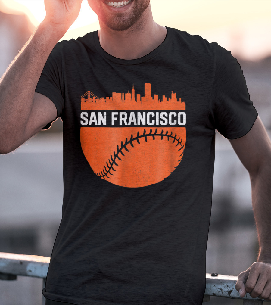 Vintage San Francisco Skyline Baseball Bridge Orange T-Shirt