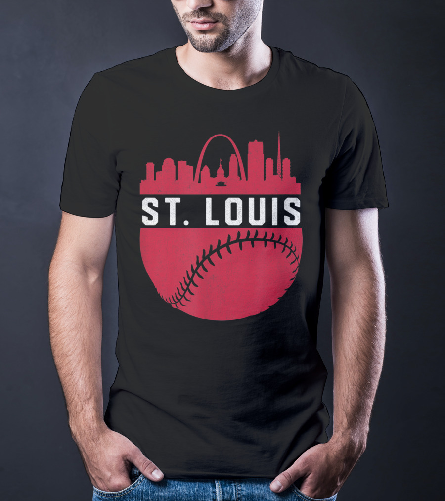 Vintage St Louis Missouri Skyline Baseball Arch T-Shirt