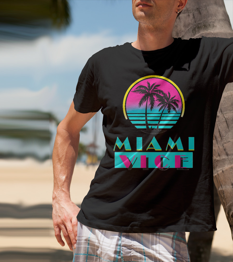 Miami Vice Vintage Florida Cityscape Retro Palm Sunset T-Shirt