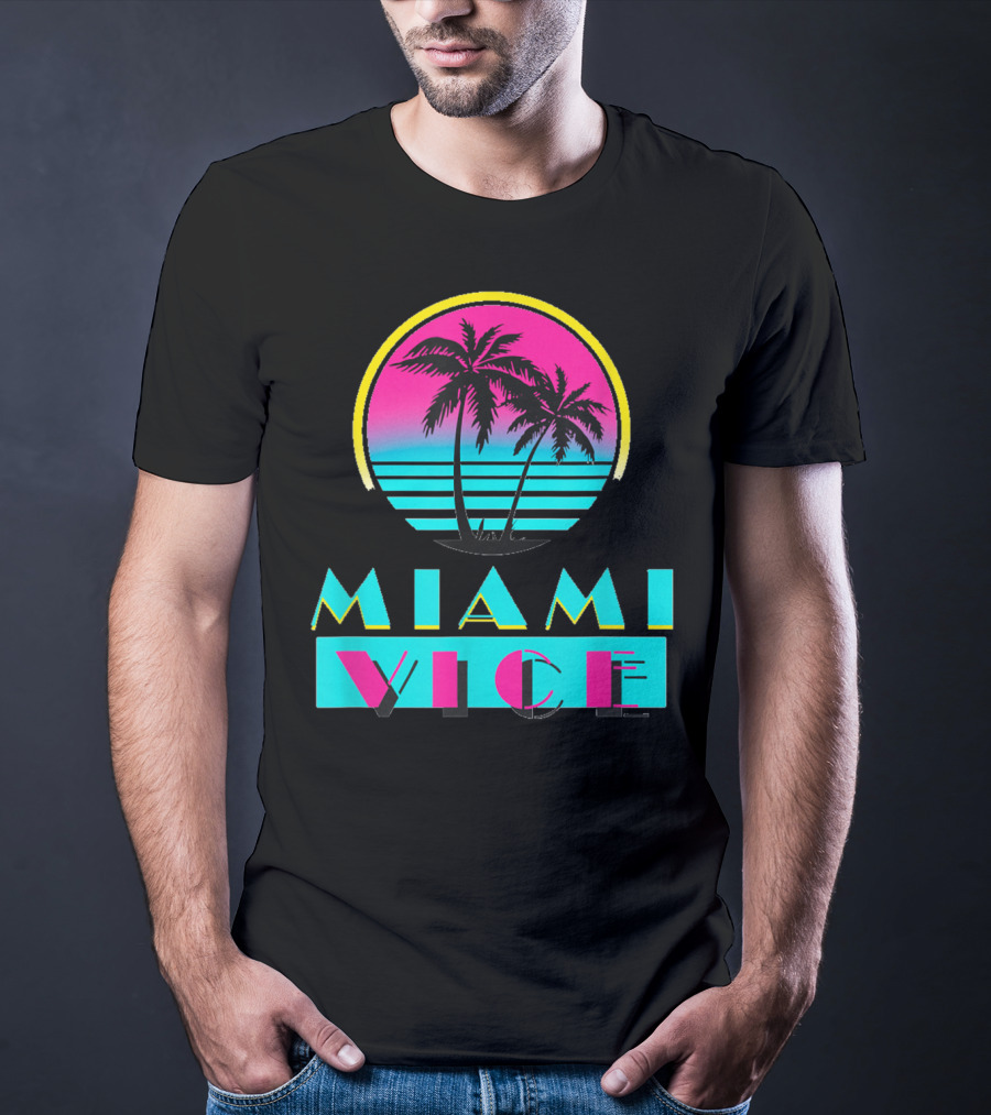 Miami Vice Vintage Florida Cityscape Retro Palm Sunset T-Shirt