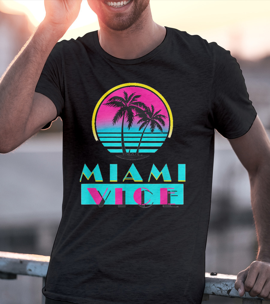 Miami Vice Vintage Florida Cityscape Retro Palm Sunset T-Shirt