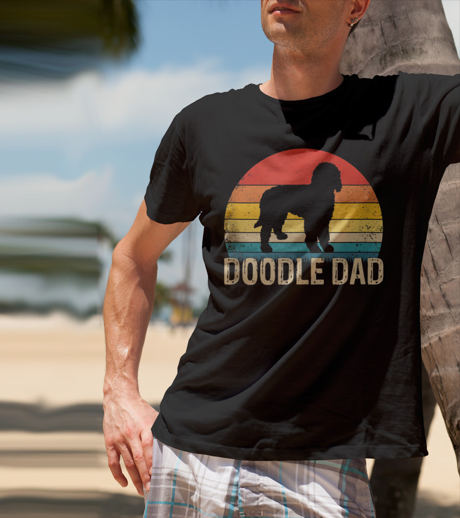Vintage Goldendoodle Silhouette Doodle Dad Retro Sunset T-Shirt