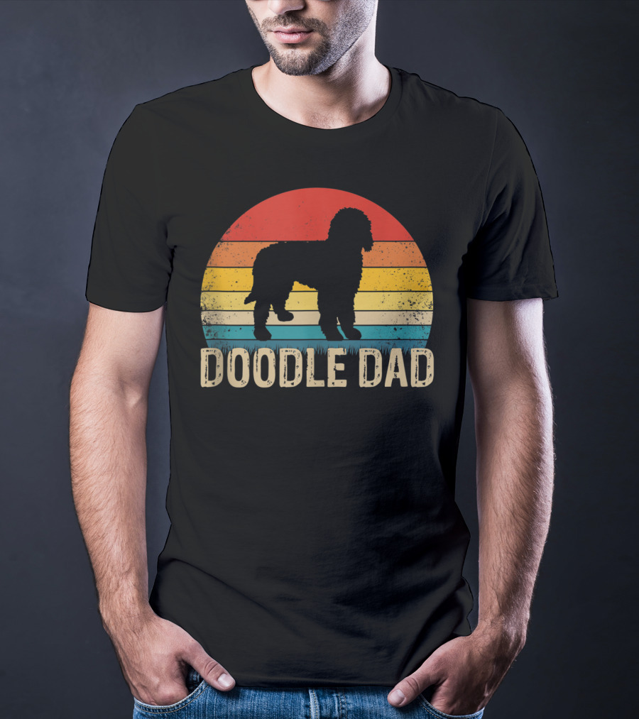 Vintage Goldendoodle Silhouette Doodle Dad Retro Sunset T-Shirt