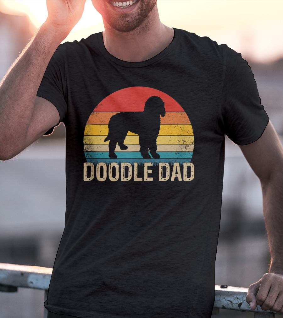 Vintage Goldendoodle Silhouette Doodle Dad Retro Sunset T-Shirt