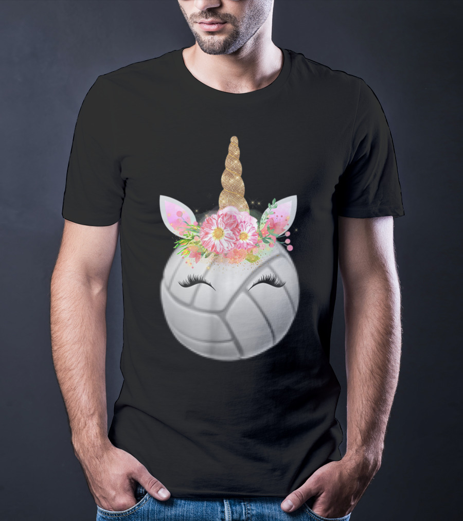 Volleyball Unicorn Funny Sport Love Girls Magical Flower Horn T-Shirt