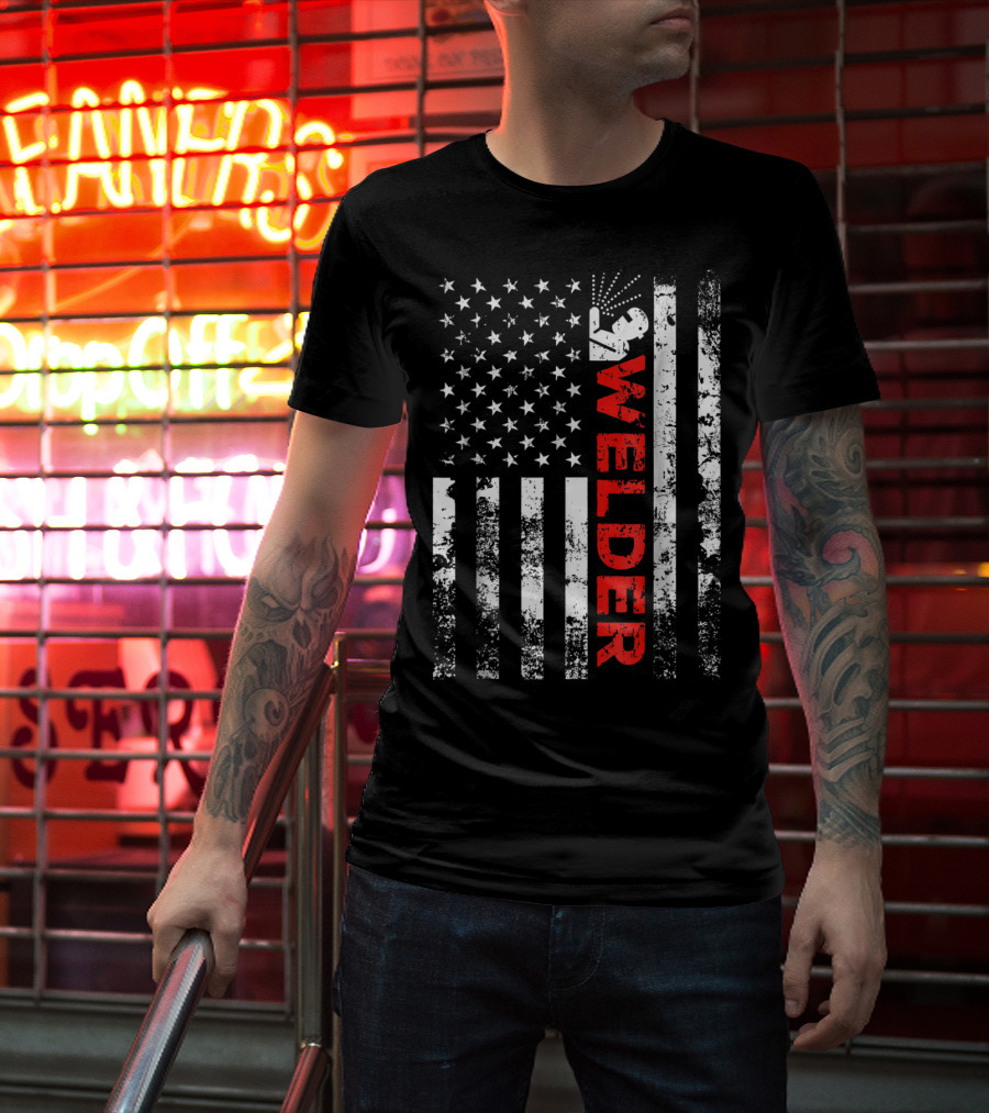 Welder USA Vintage American Flag Welding T-Shirt