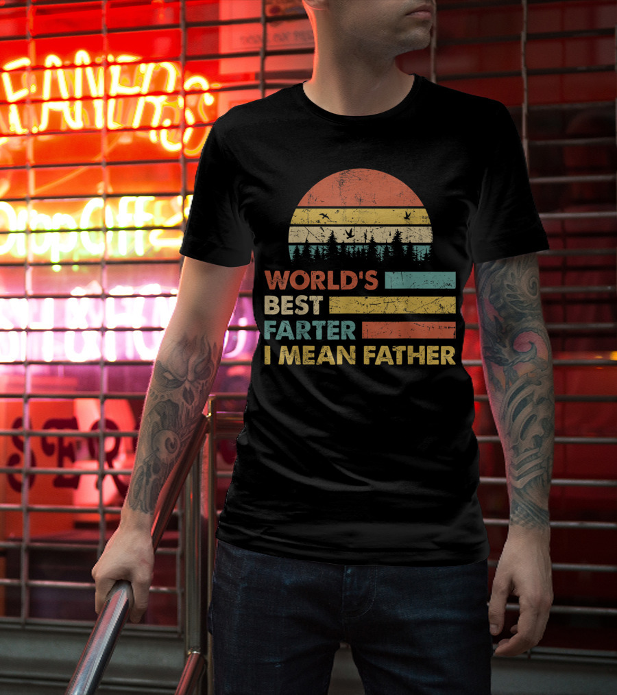 World's Best Farter I Mean Father Sunset Forest Distressed Retro Vintage T-Shirt