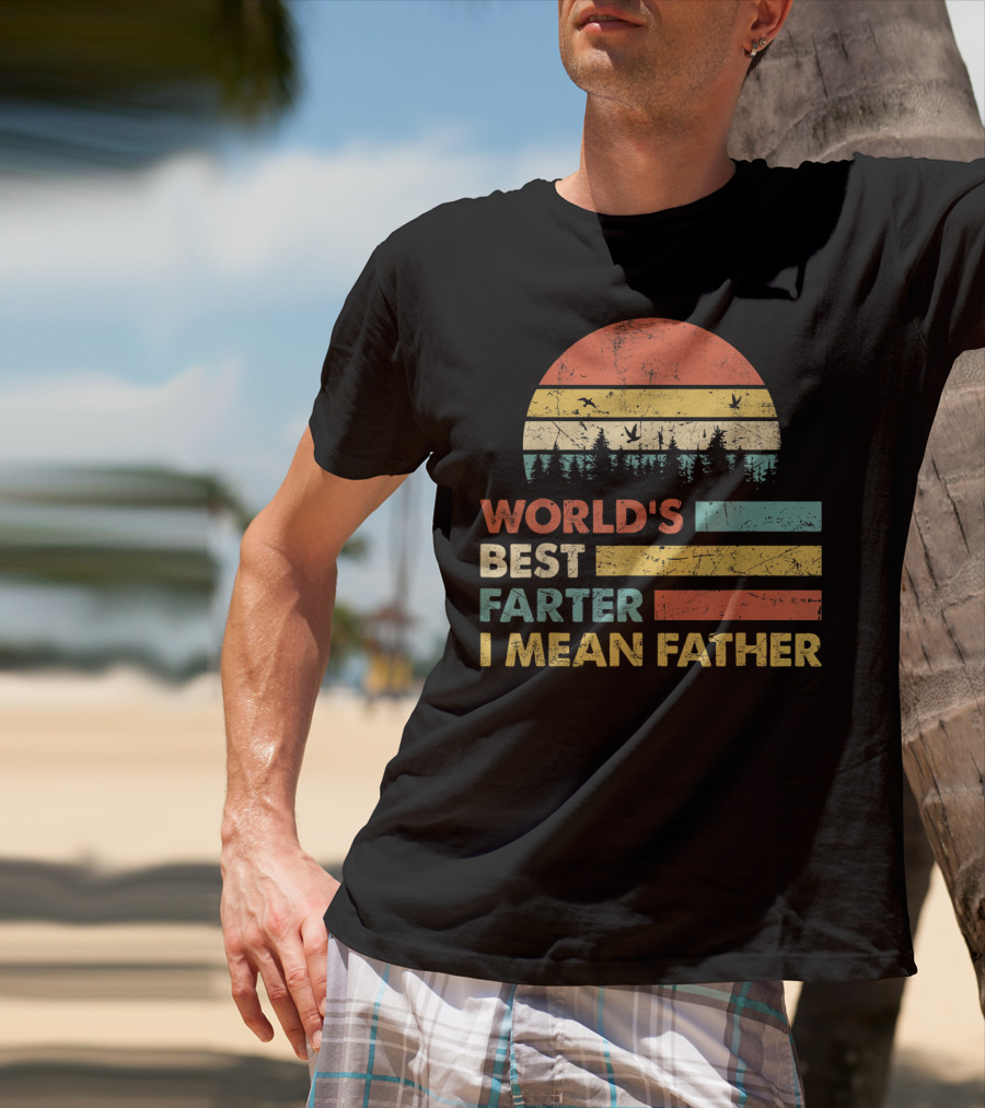 World's Best Farter I Mean Father Sunset Forest Distressed Retro Vintage T-Shirt