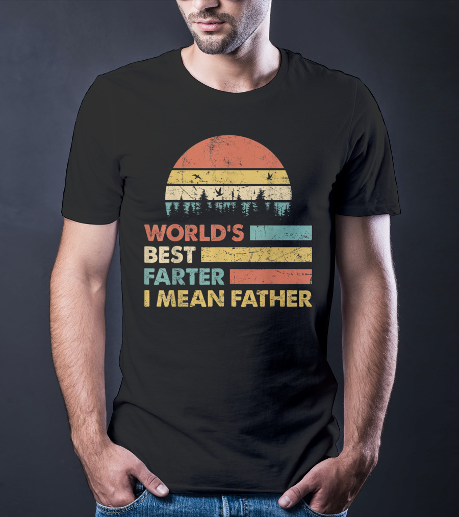 World's Best Farter I Mean Father Sunset Forest Distressed Retro Vintage T-Shirt