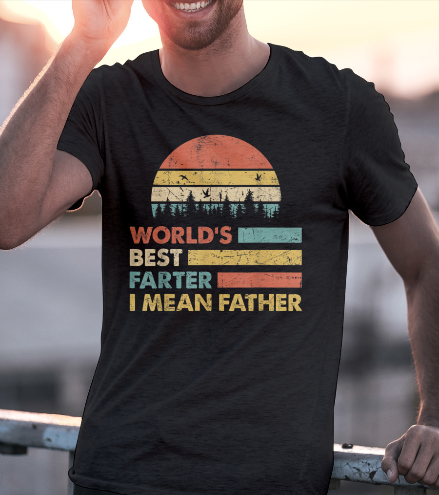 World's Best Farter I Mean Father Sunset Forest Distressed Retro Vintage T-Shirt