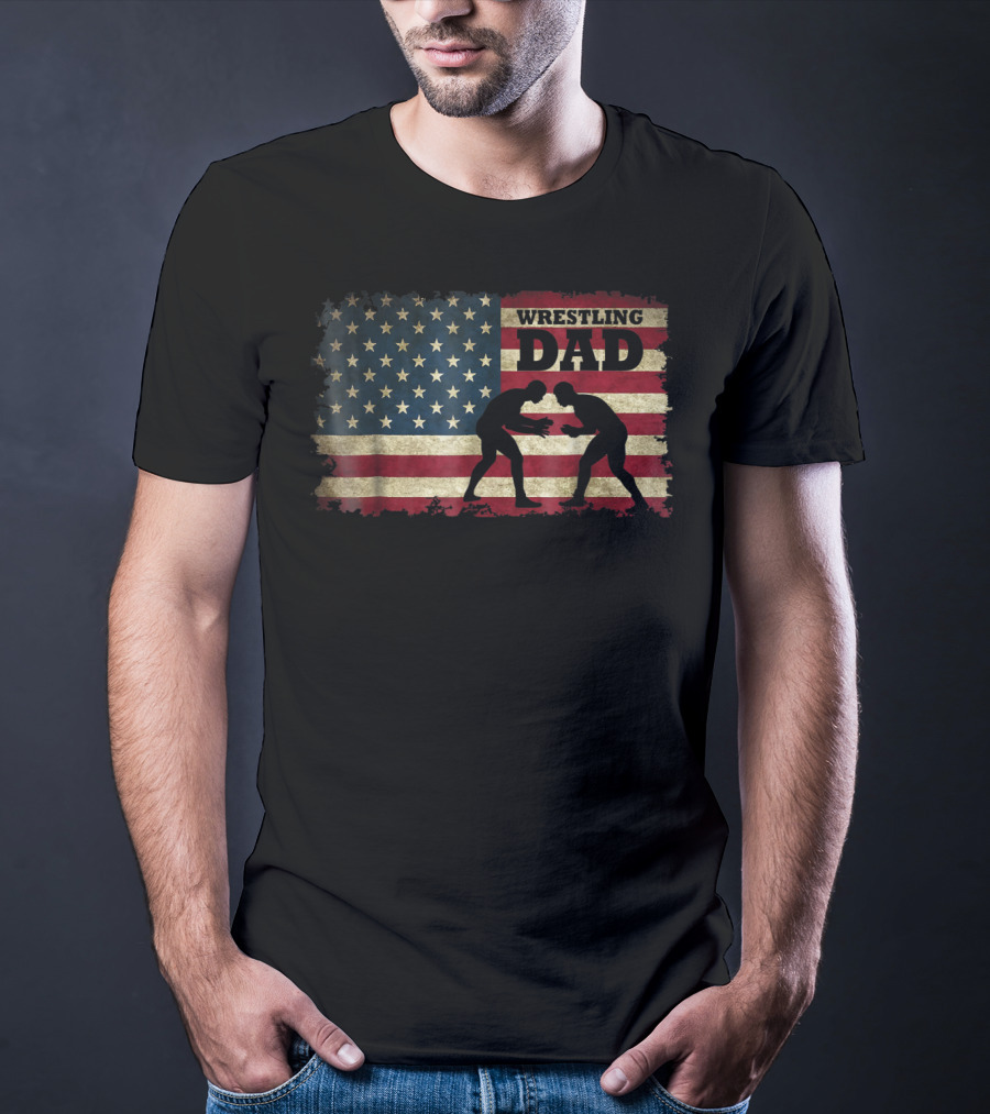 Wrestling Dad American Flag T-Shirt