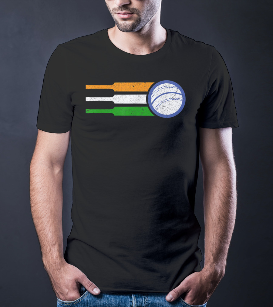 India Cricket Team Fan Flag With Cricket Ball And Tricolor T-Shirt