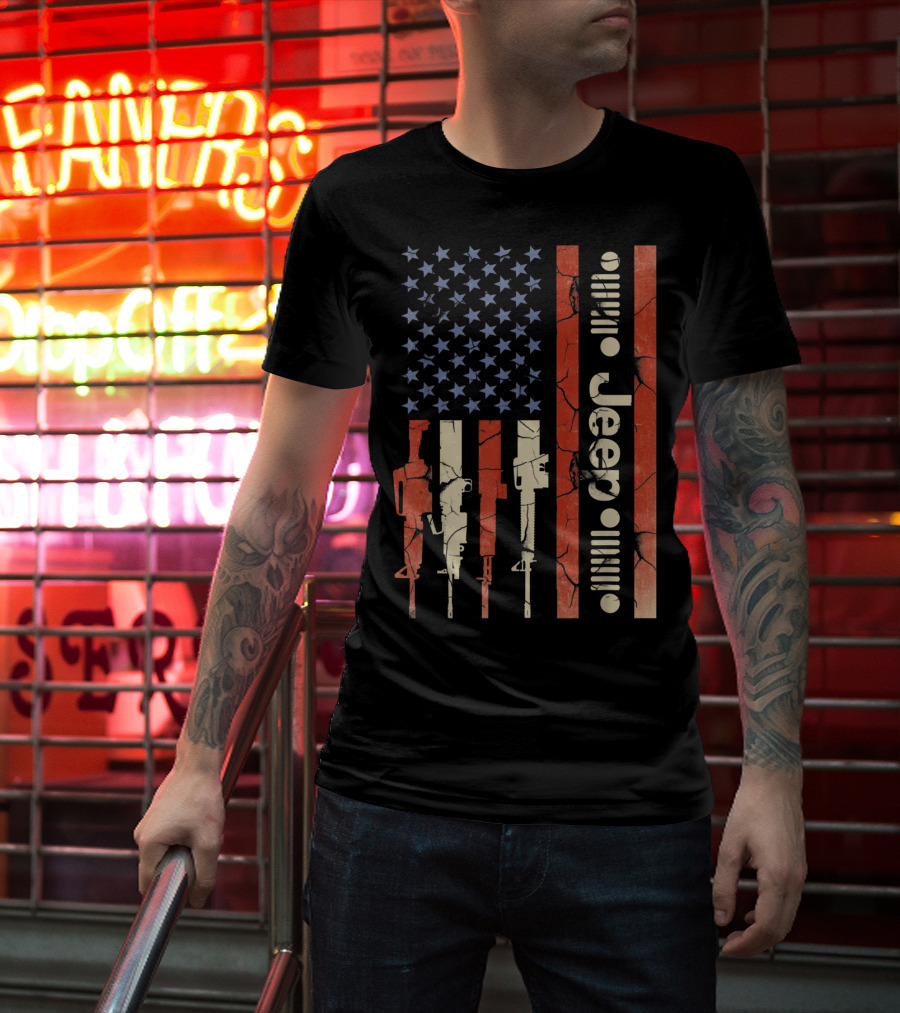 Jeep American Flag With Gun Design For Jeep Lovers T-Shirt