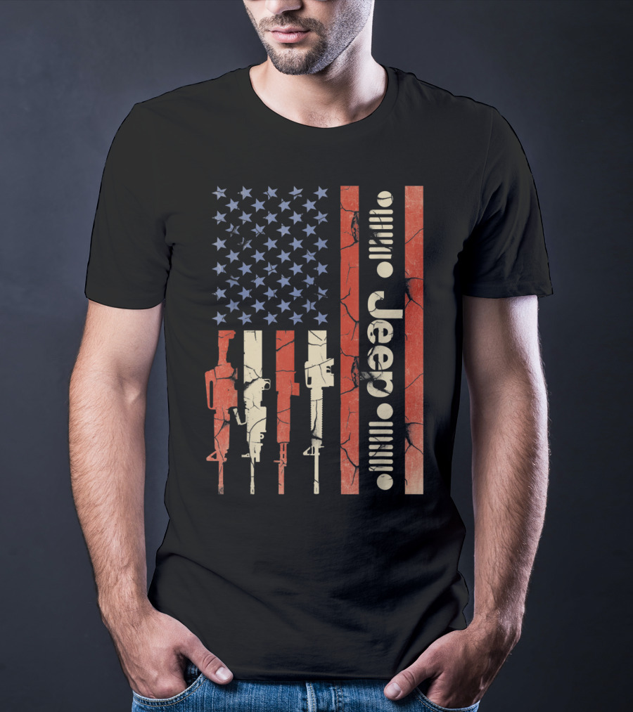 Jeep American Flag With Gun Design For Jeep Lovers T-Shirt