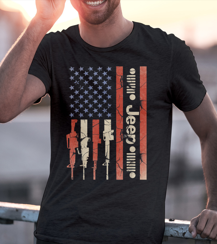 Jeep American Flag With Gun Design For Jeep Lovers T-Shirt