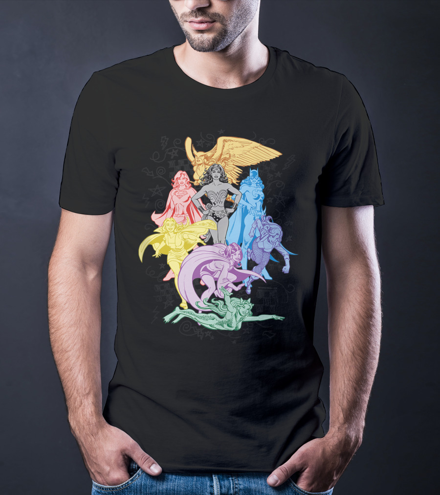 Justice League Super Heroes In Vibrant Rainbow Colors T-Shirt