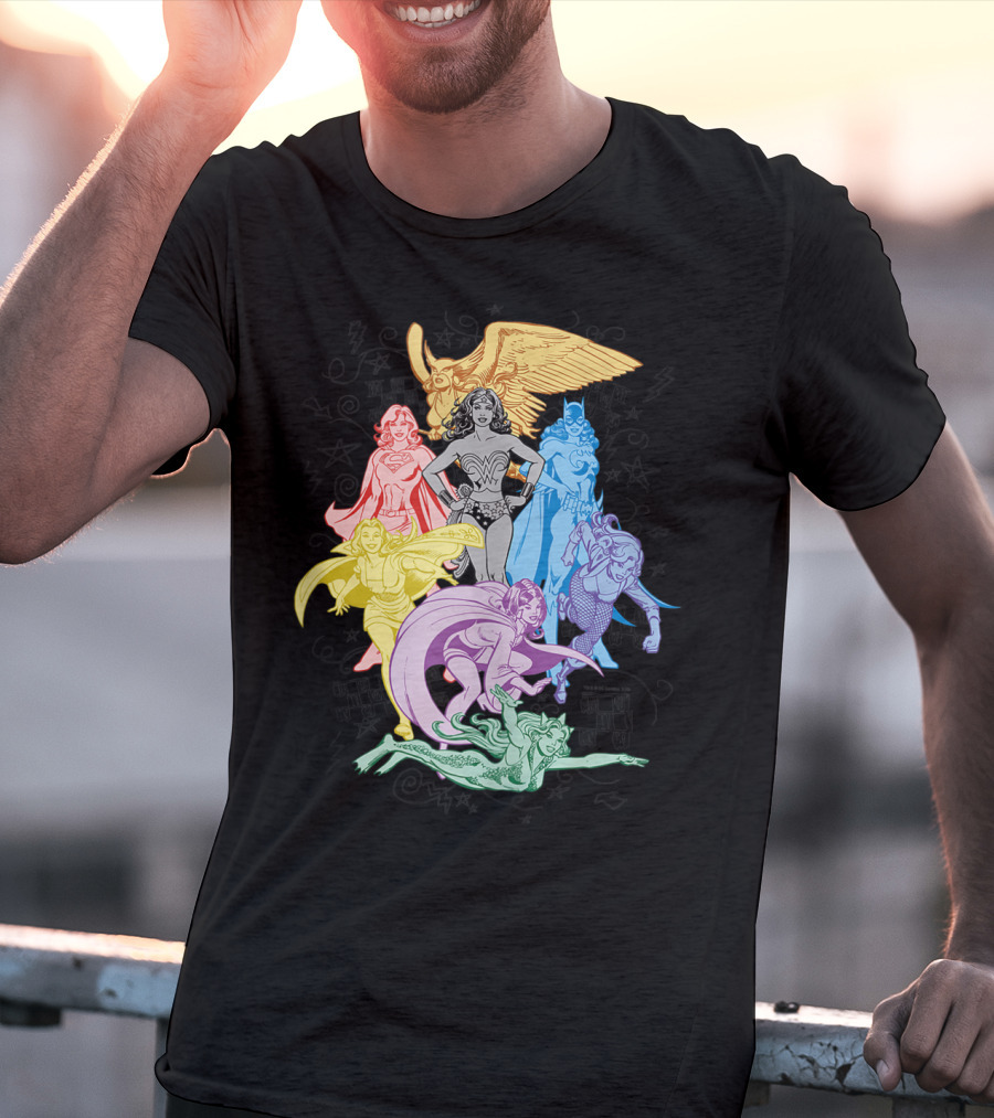 Justice League Super Heroes In Vibrant Rainbow Colors T-Shirt