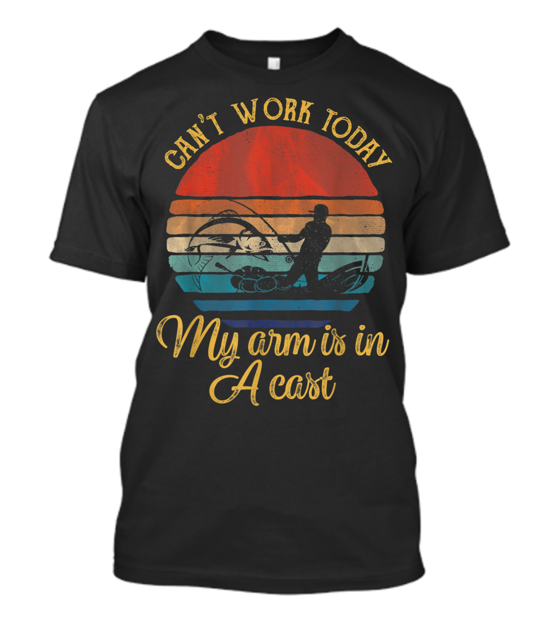 Can't Work Today My Arm Is In A Cast Vintage Sunset Fishing T-Shirt
