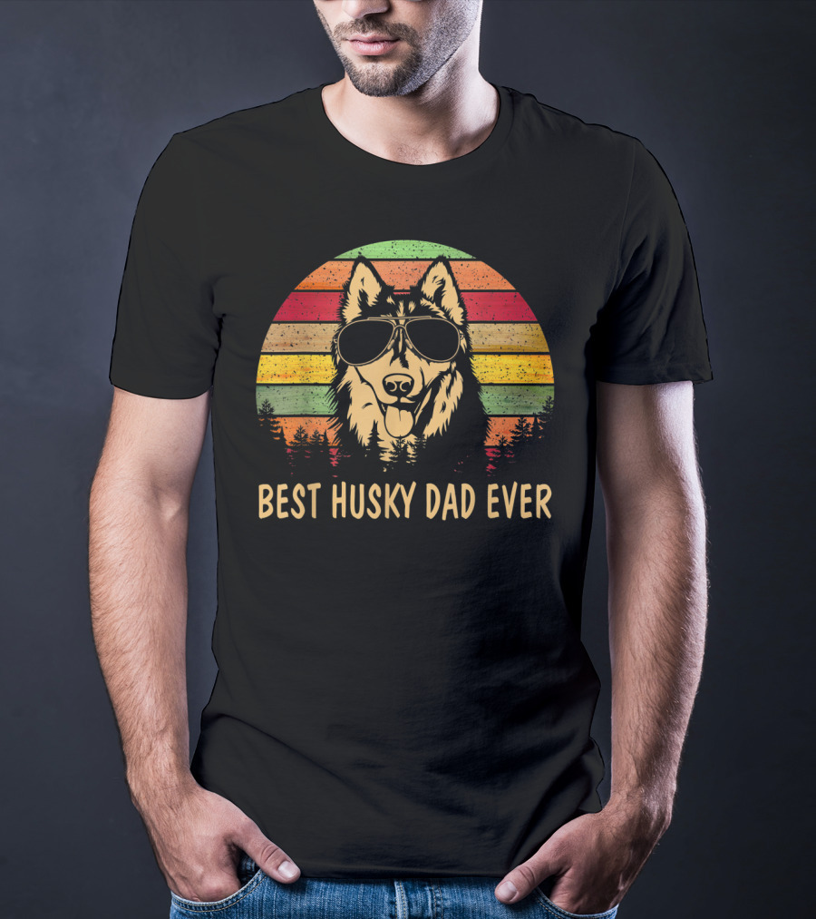 Best Husky Dad Ever Father's Day Men's Retro Sunglasses Dog T-Shirt