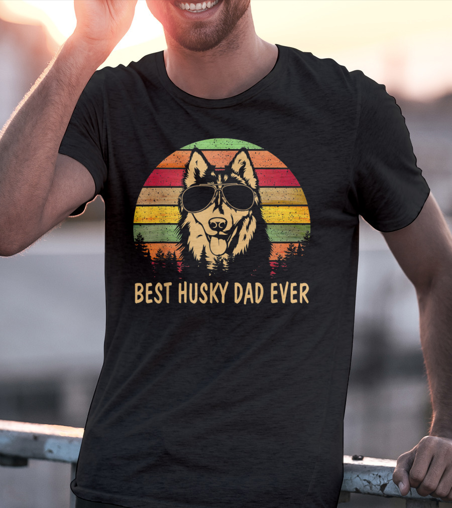 Best Husky Dad Ever Father's Day Men's Retro Sunglasses Dog T-Shirt