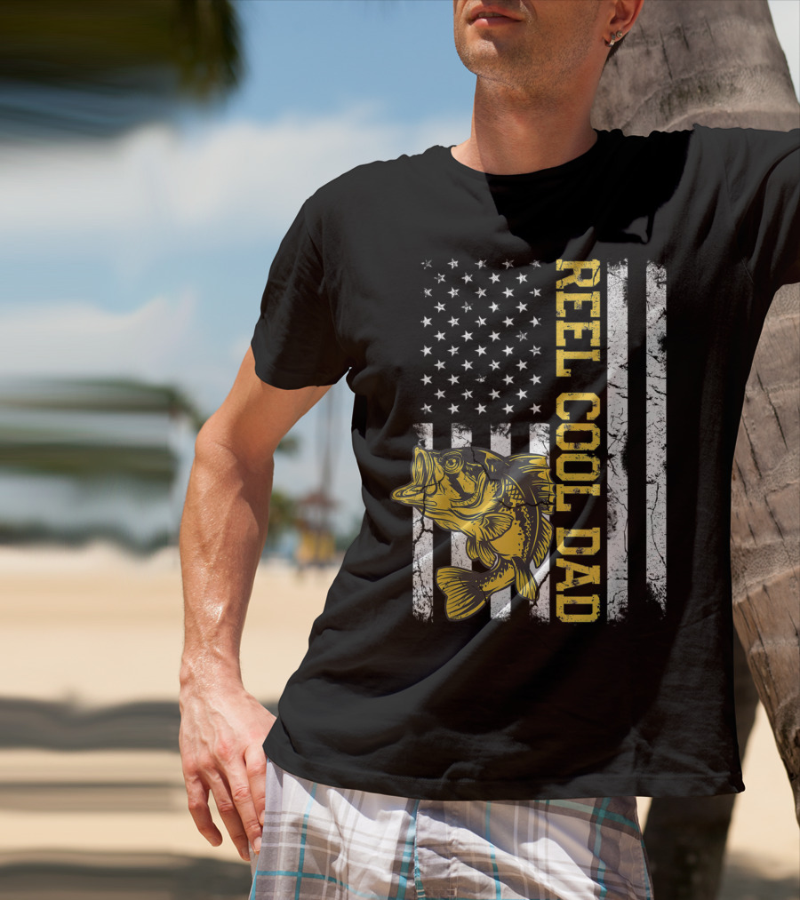 REEL COOL DAD American Flag Fishing T-Shirt
