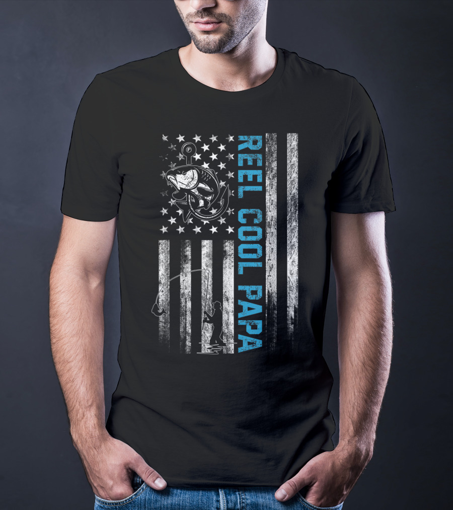 Reel Cool Papa American Flag Fishing Fish T-Shirt