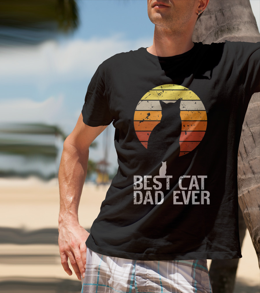 Mens Vintage Best Cat Dad Ever Cat Daddy Retro Sunset T-Shirt