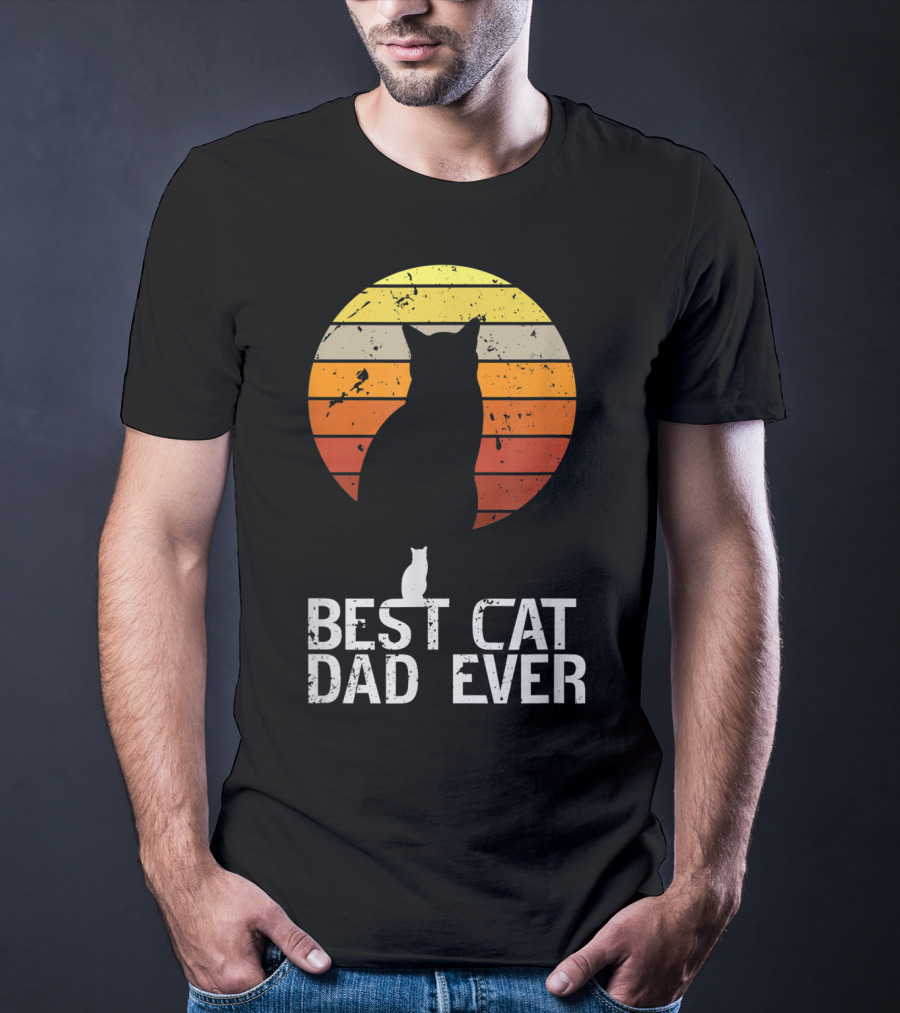 Mens Vintage Best Cat Dad Ever Cat Daddy Retro Sunset T-Shirt