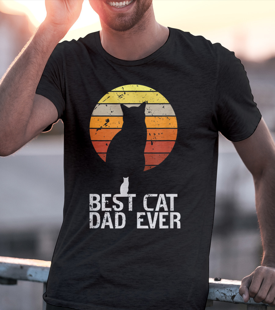 Mens Vintage Best Cat Dad Ever Cat Daddy Retro Sunset T-Shirt