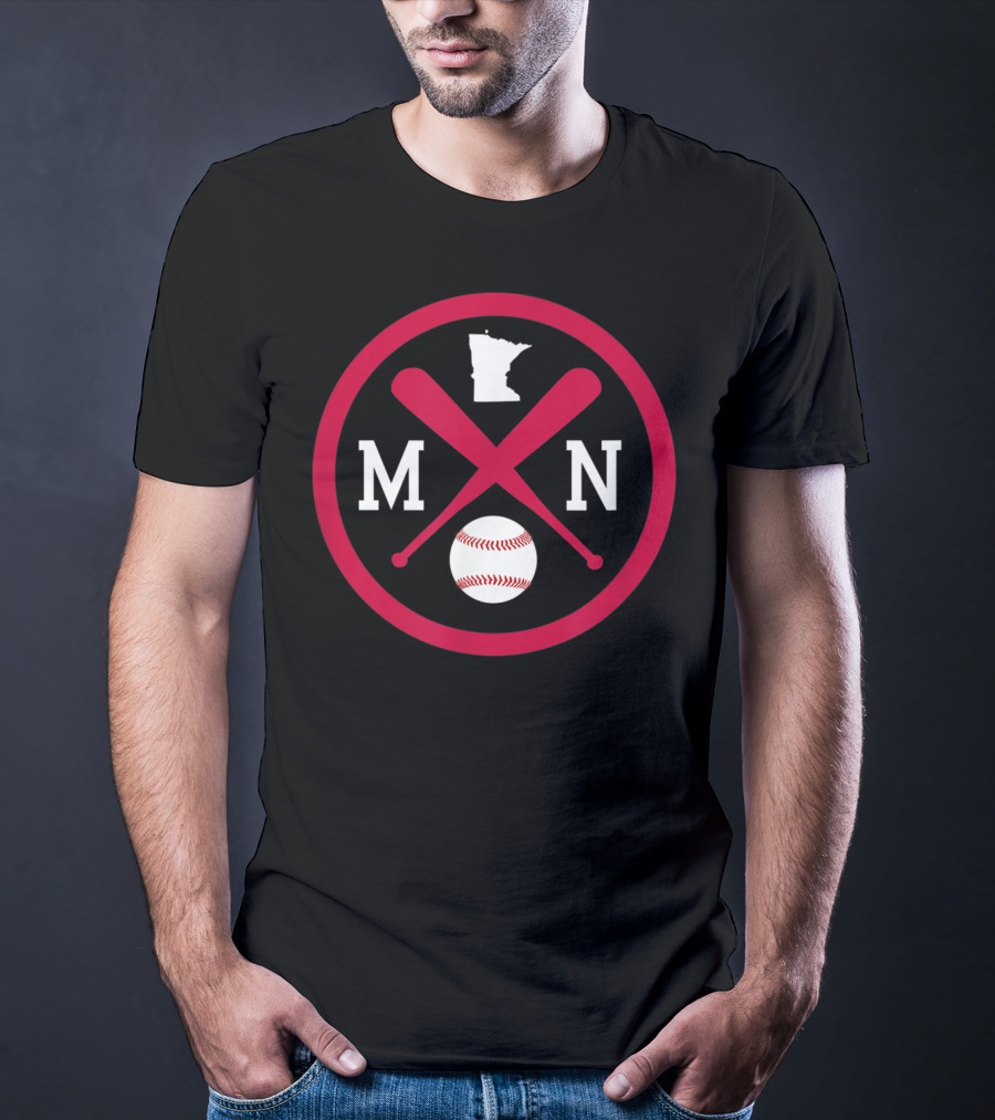 Minnesota MN Baseball Bats State Outline With Ball T-Shirt