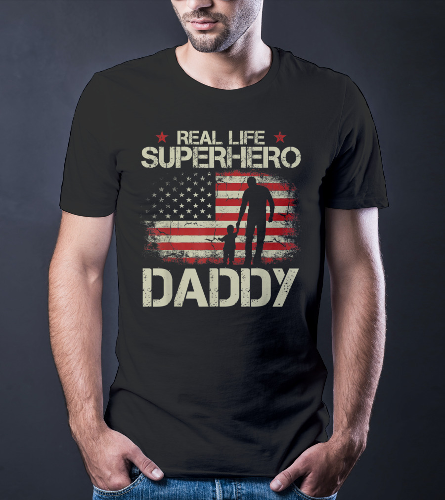 Real Life Superhero Daddy USA Flag T-Shirt