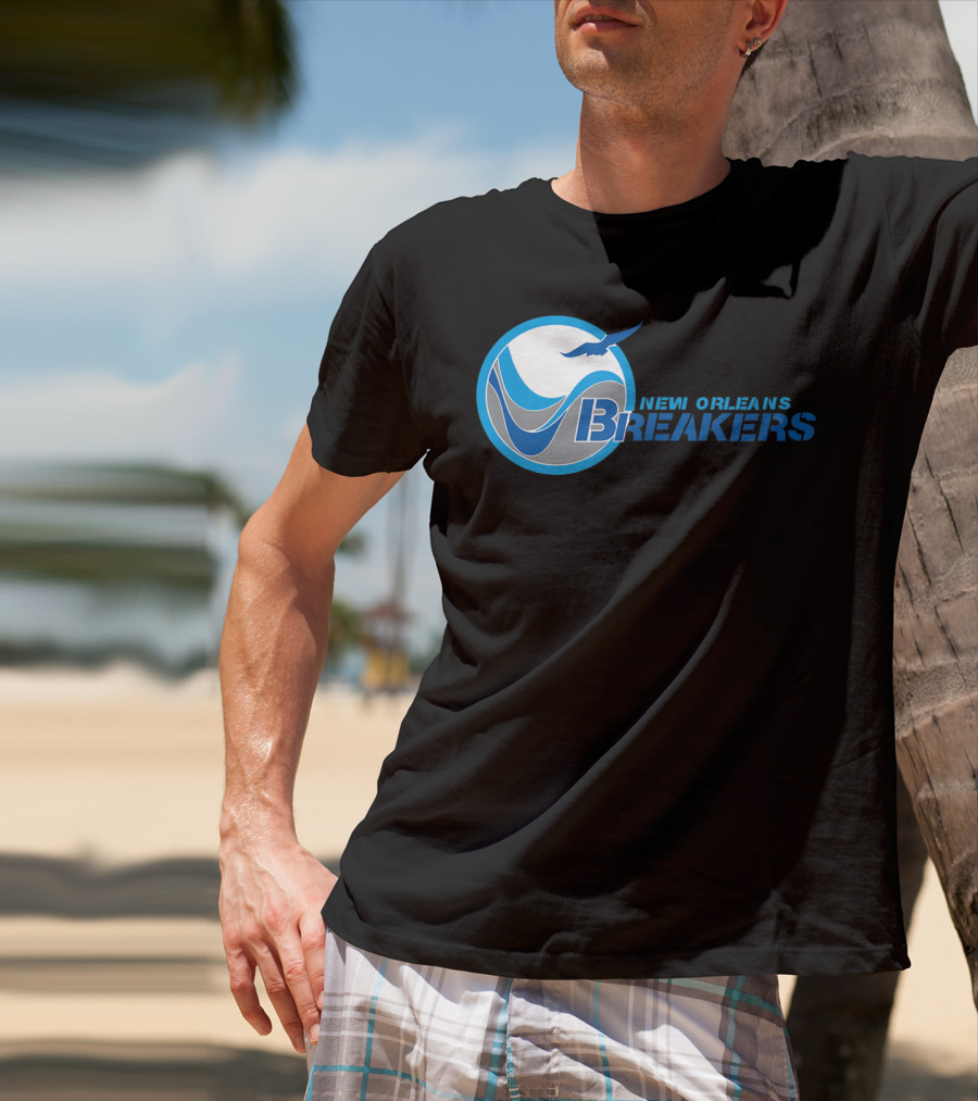 New Orleans Breakers Football Team Logo Blue Bird Ocean Wave T-Shirt