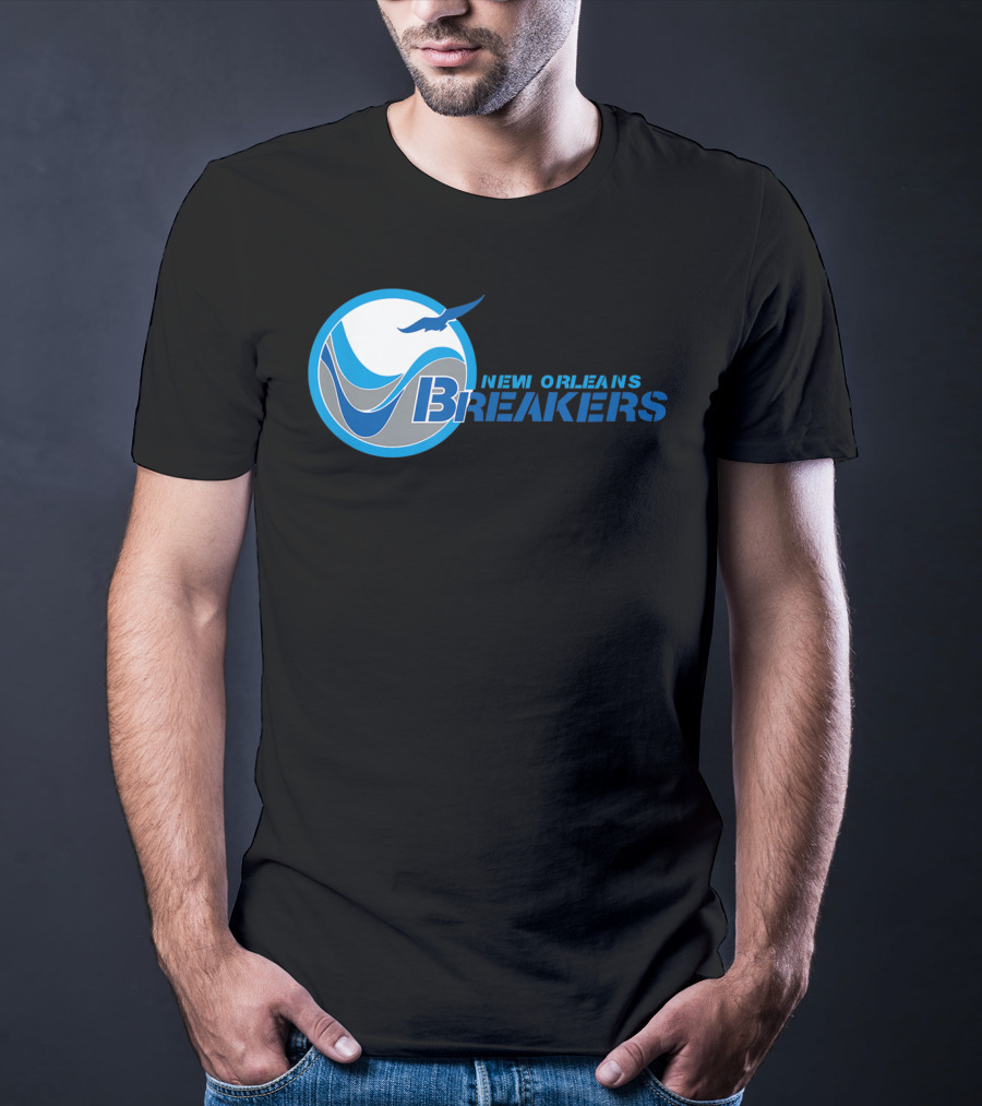 New Orleans Breakers Football Team Logo Blue Bird Ocean Wave T-Shirt