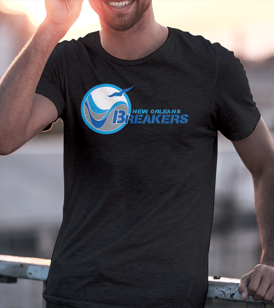 New Orleans Breakers Football Team Logo Blue Bird Ocean Wave T-Shirt