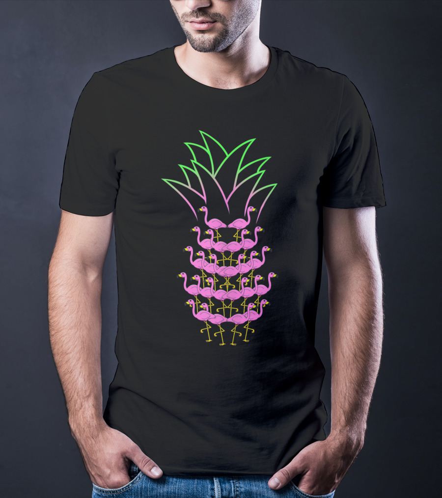 Pineapple Flamingo Neon Stack Formation T-Shirt