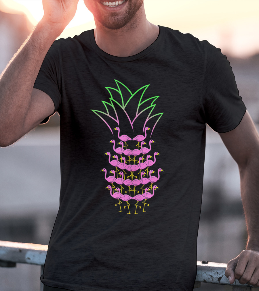 Pineapple Flamingo Neon Stack Formation T-Shirt